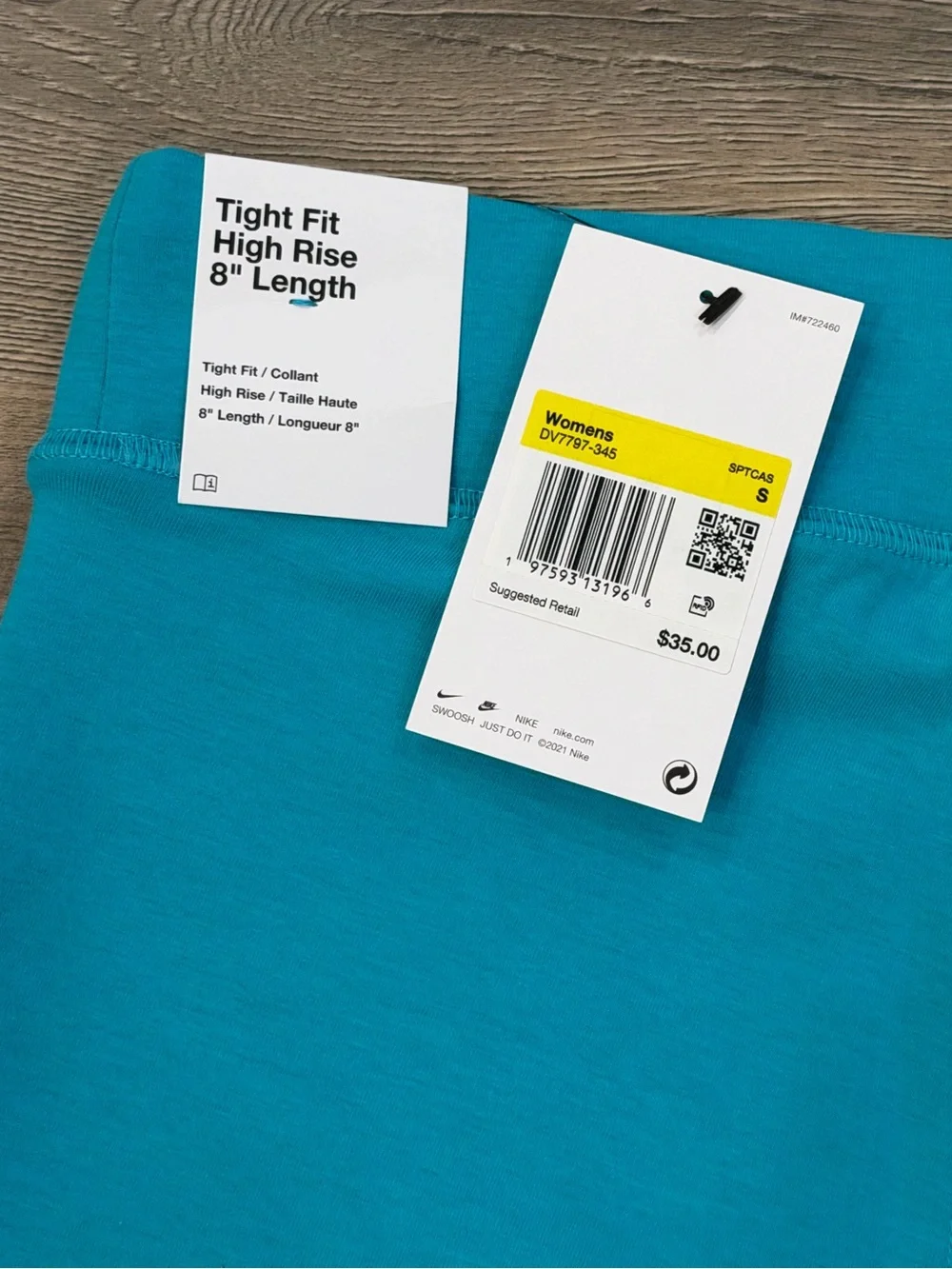 Nike Tight Fit High Rise 8” Length Biker Shorts Dusty Cactus Blue Women